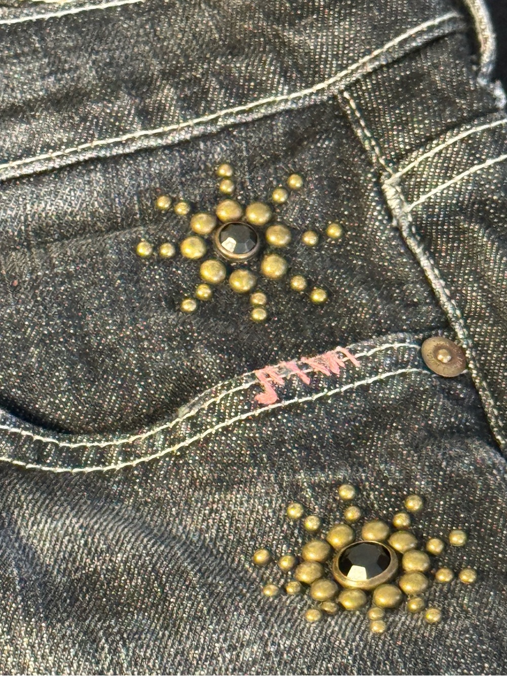 7 For All Mankind Mens Denim Jeans Bootcut Studded Dark Wash USA 36 - Picture 4 of 7